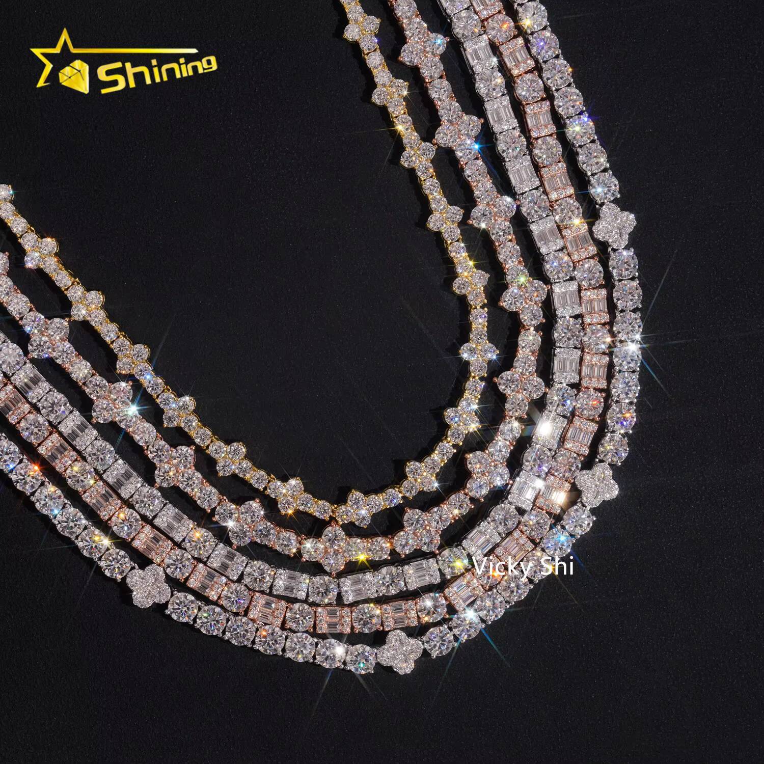 Hip Hop Fancy Design 925 Silver Tennis Moissanite Chain Custom GRA Certificated Pass Diamond Tester Moissanite Necklaces