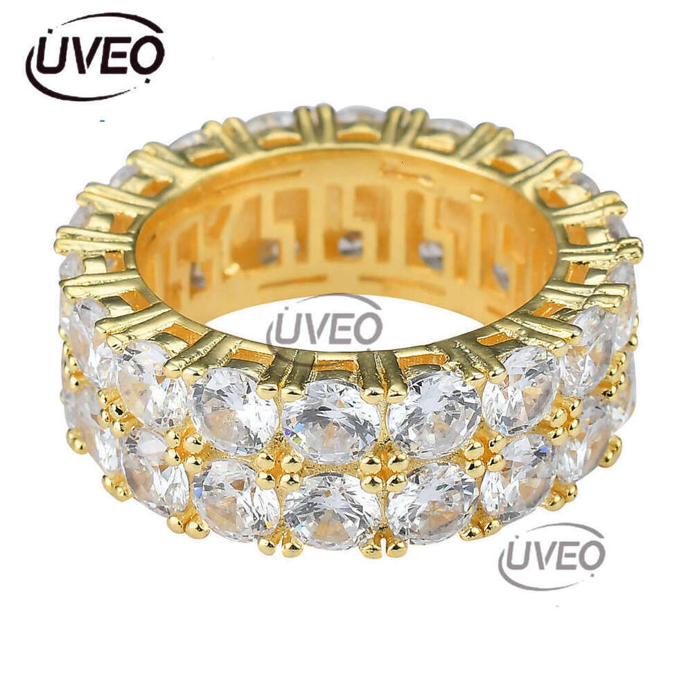 Luxury designer men double row Ice out VVS Moissanstone Hip Hop Rap Ring with FREE shipping