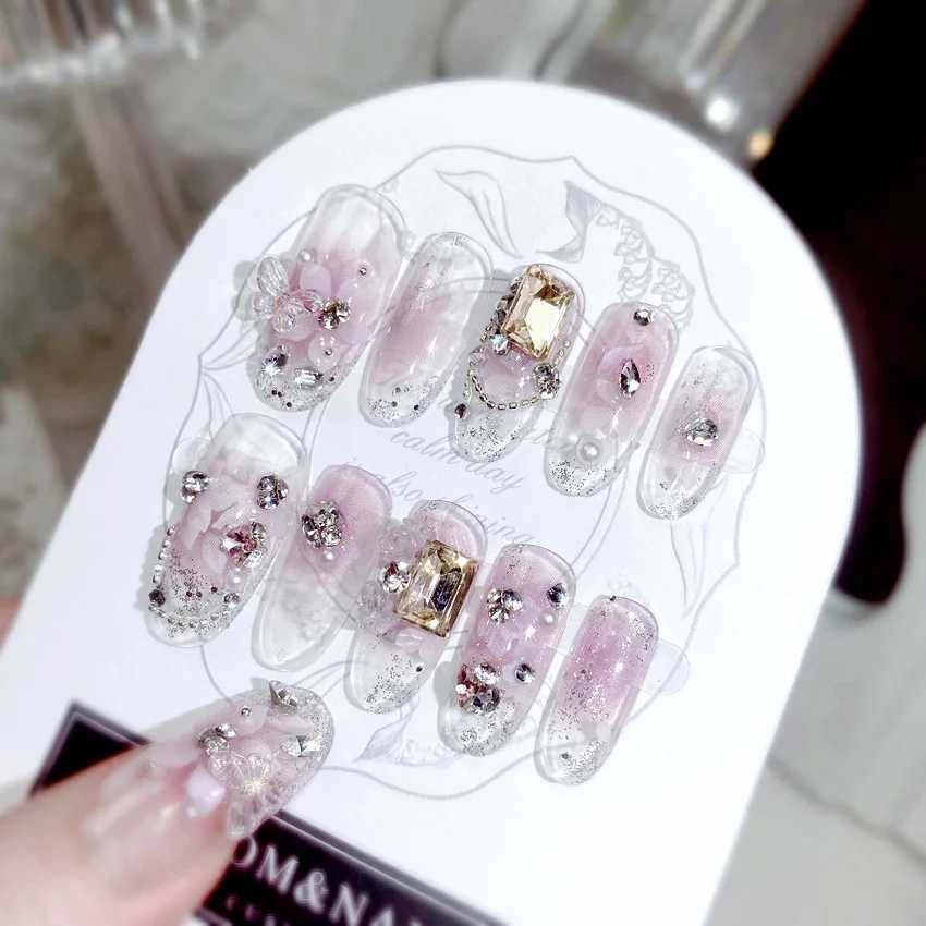 24Pcs Long Ballerina Fake Nails Sparkly Diamond Designs Press on Nails White Pearl Clear False Nails for Women Bride WeddingT251118T251119