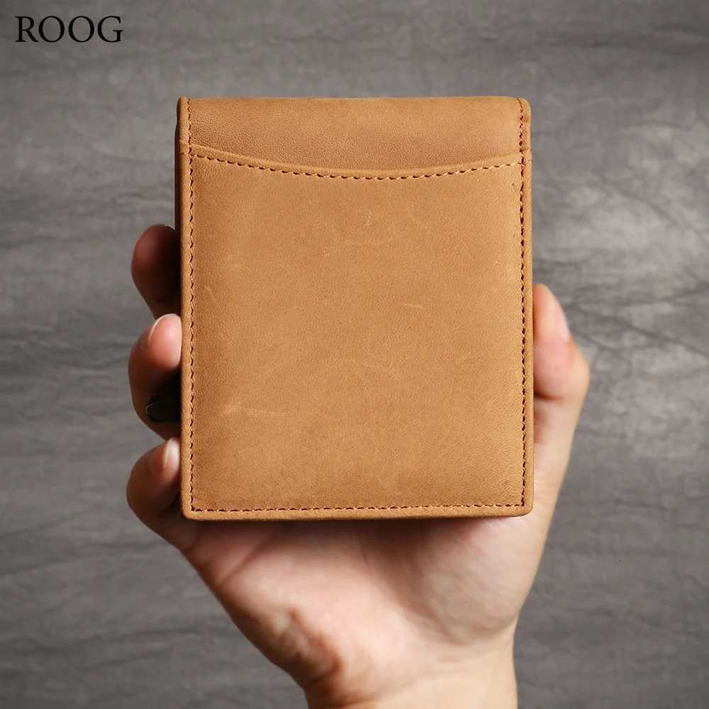 ROOG Premium Mens Genuine Leather Short Wallet - Crazy Horse Style with Multi Card Slots Money Clip Coin PurseT251119
