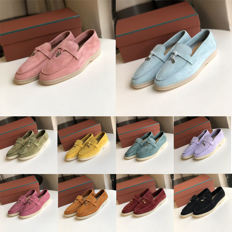 designer shoes loropianna men Summer Charms Walk Loafer Suede Leather White Black Blue Pink mens trainers platform sports sneakers slip on with box