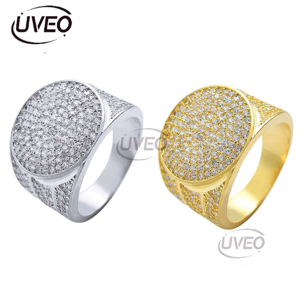Luxurious designer gold hip hop ring with circular micro-inlaid ice VVS Moissanite Men's and Women's fashion ring