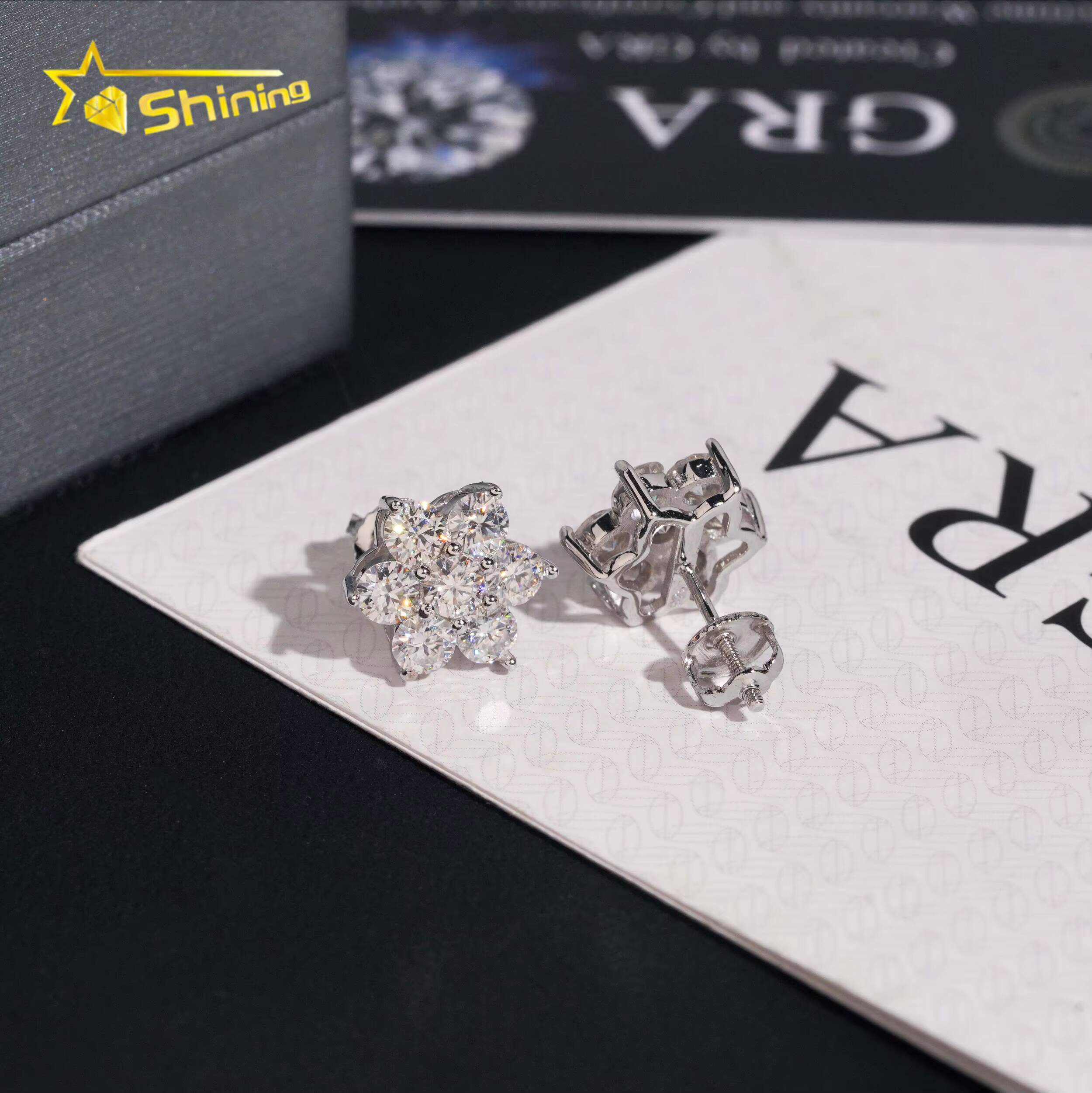 Hot Sale Flower Earring Gold Plated 925 Sterling Silver Iced Out VVS Diamond Moissanite Screw Back Stud Earrings Fine Jewelry
