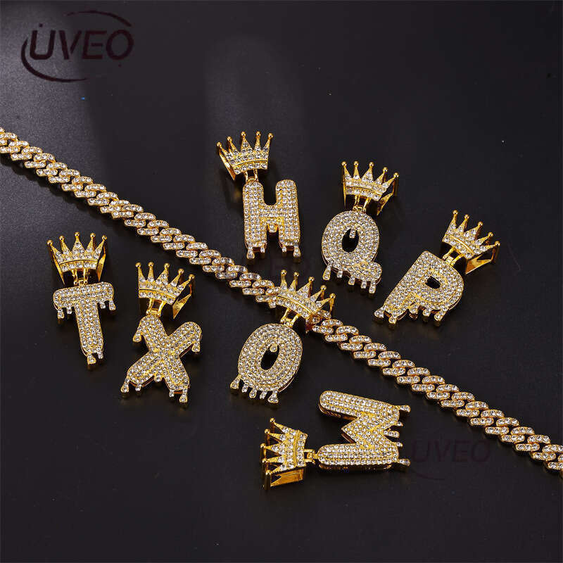 Street 26 Letters Ice out VVS Moissanite Pendant Hip Hop Personalized Dia set Cuban Chain couple Rapper jewelry Free delivery