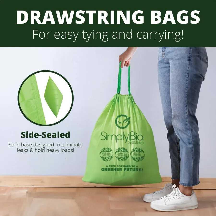13 Gallon Compostable Trash Bags Liners Drawstring Heavy Duty Extra Thick 1 Mil 4921 Liter 30 Bags Tall Kitchen Food Scrap Was C251119