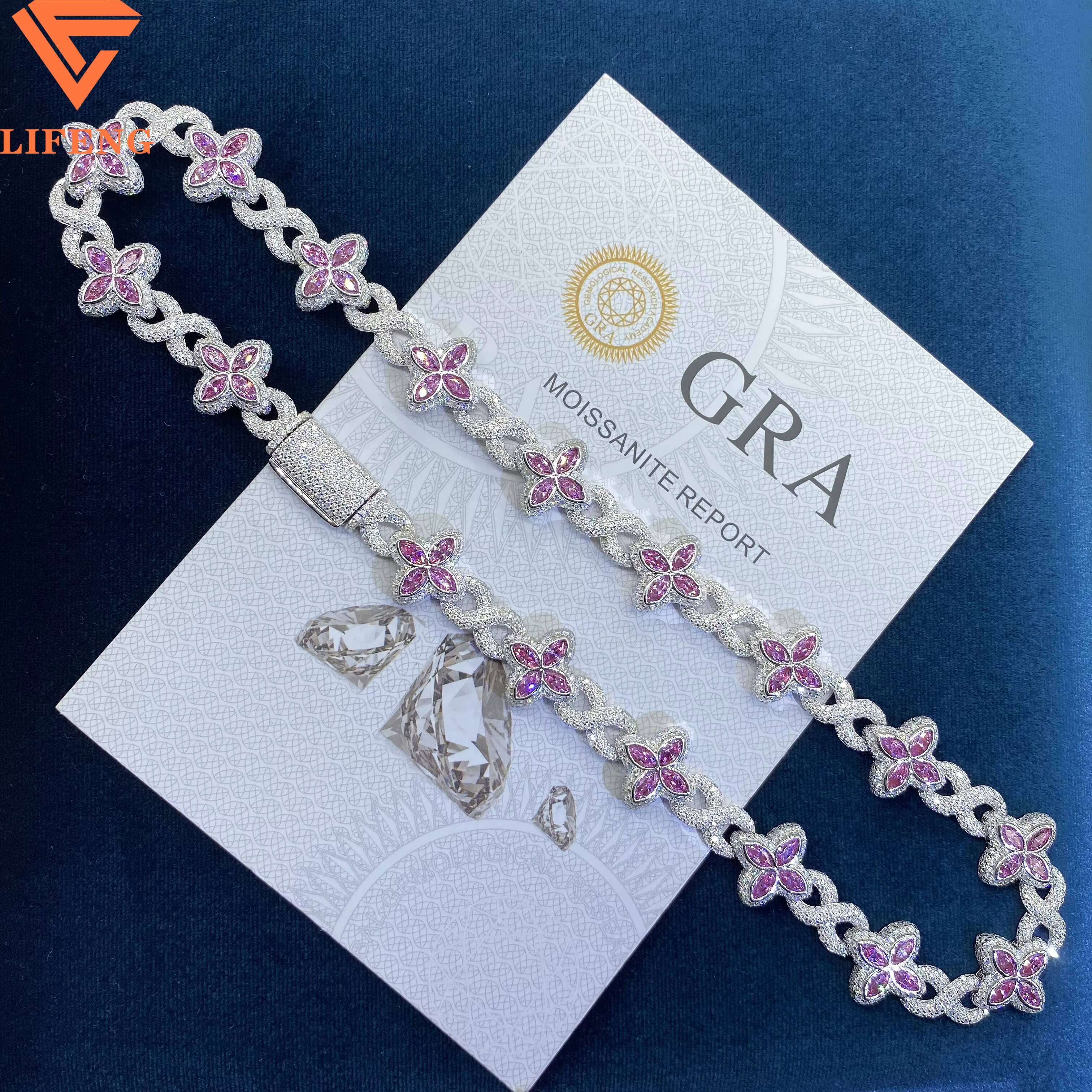 New Luxury Man Women Iced Out Fancy Chains Vvs Moissanite Diamond Four Leaf Clover Flowers Infinity Cuban Link Chain Necklace