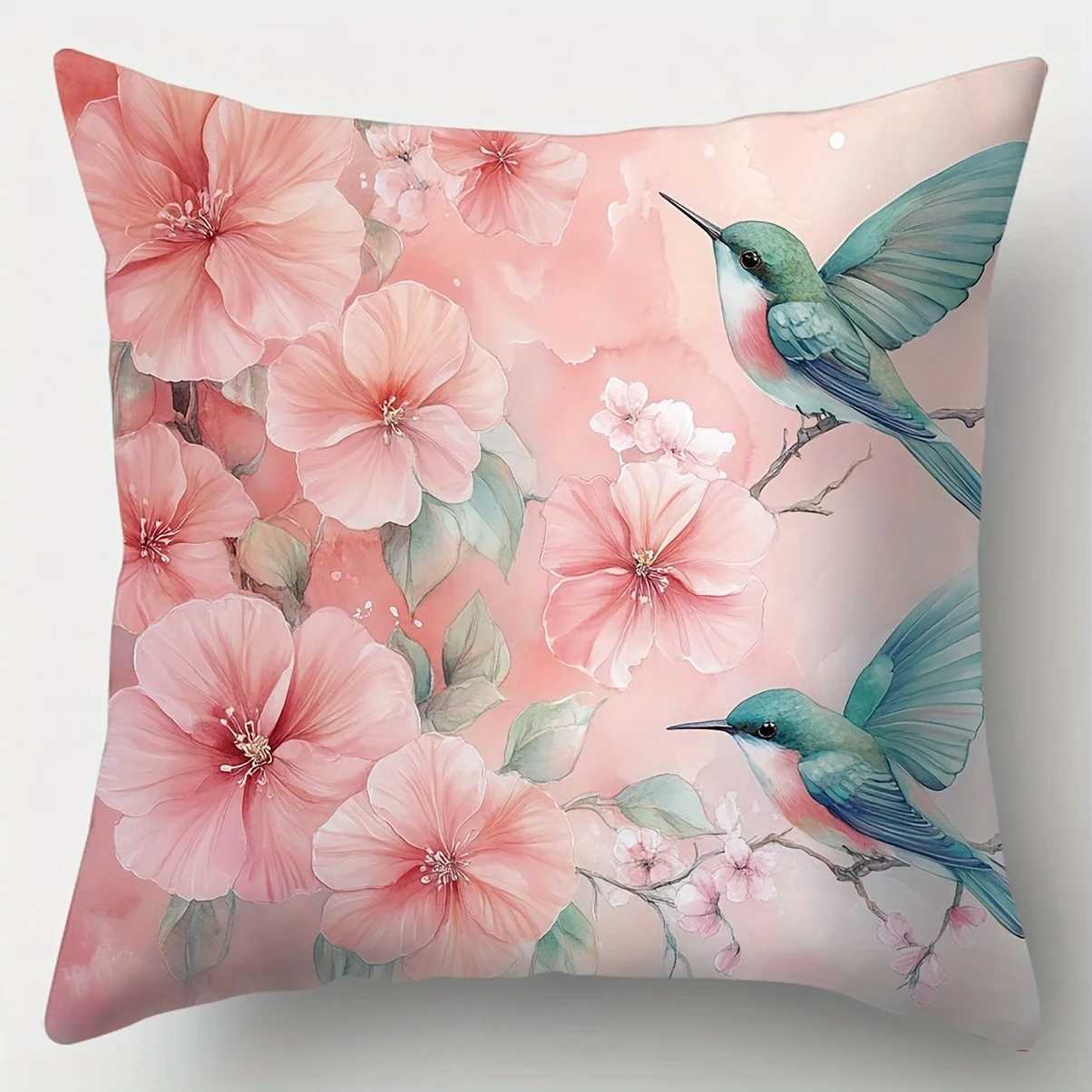 4pcs Serene Nature case Set - Butterfly Peach Blossom Bird Designs Soft Polyester Zippered Machine Washable IdealM251119