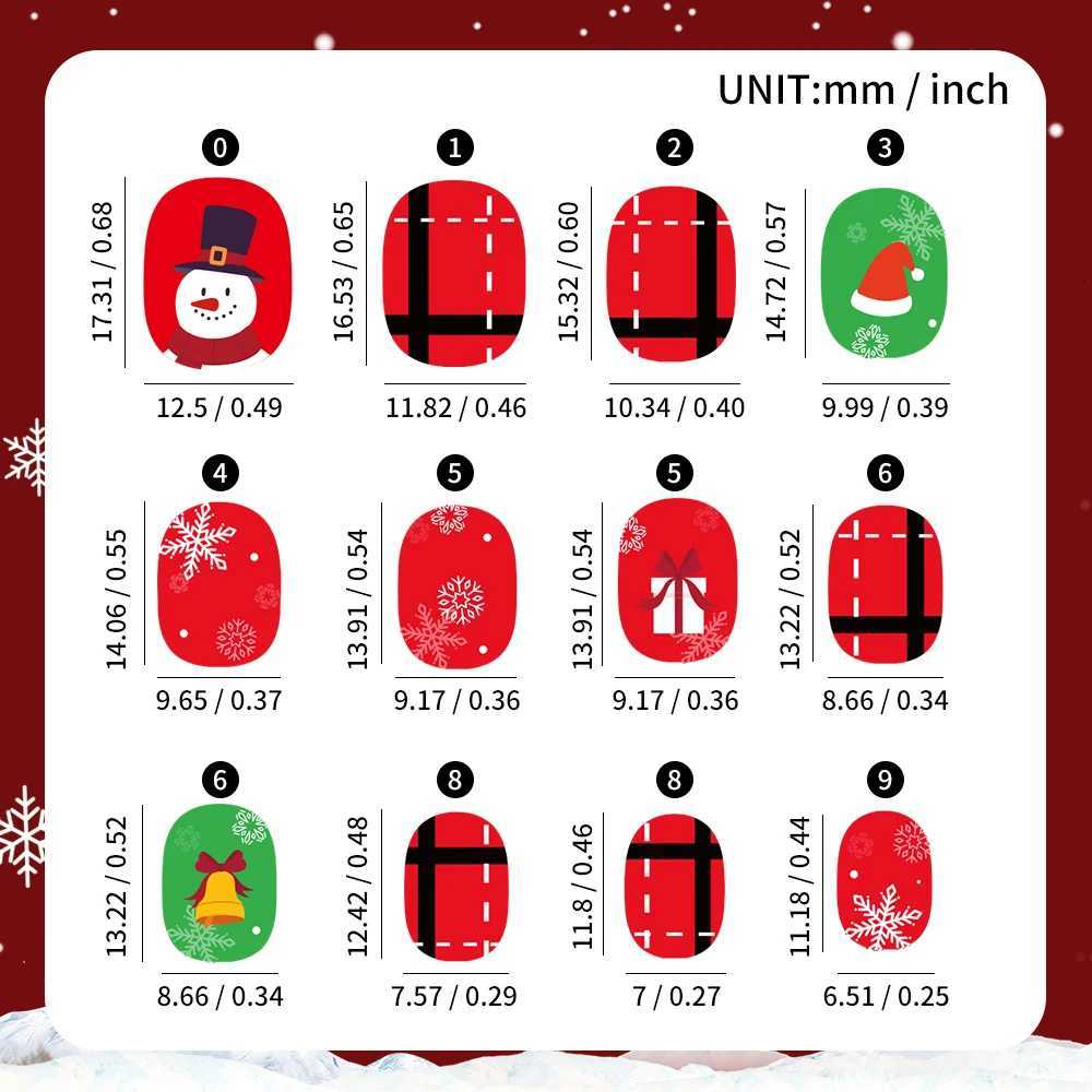 12gridsx12144pcs Christmas Children Fake Nails Red/Blue Square Round Press On Nails With Cartoon Snowman/Snowflake Nail TipsT251118T251119