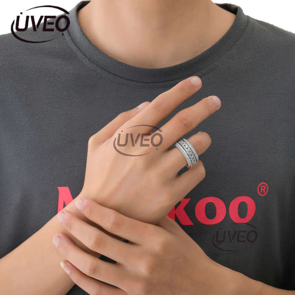 Luxury designer Rotatable Ring Men's and Women's Hip Hop Real Gold Plated Sterling Silver with Ice out VVS Moissanite rotatable Hip Hop Ring