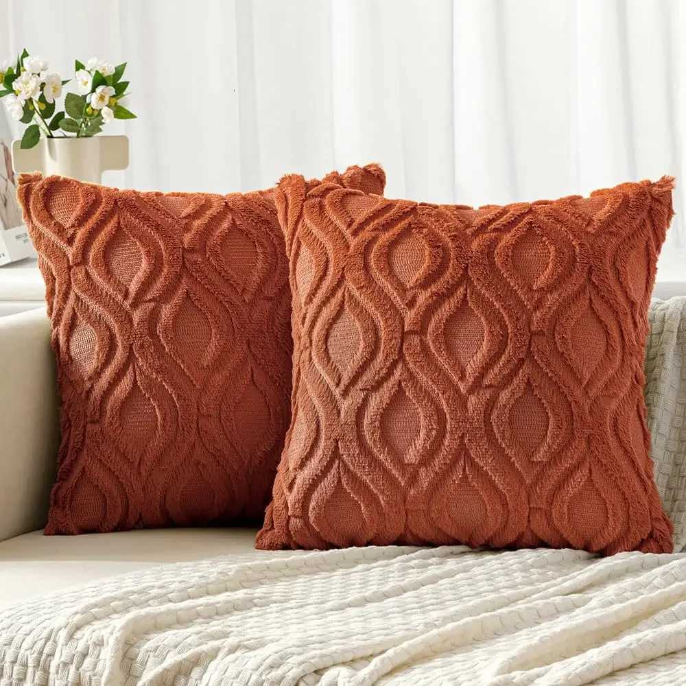 Fall Rust Orange Throw Covers 45x45CM Soft Plush Faux Wool Couch Cushion Cover Boho Throw for Sofa Living Room BedM251119