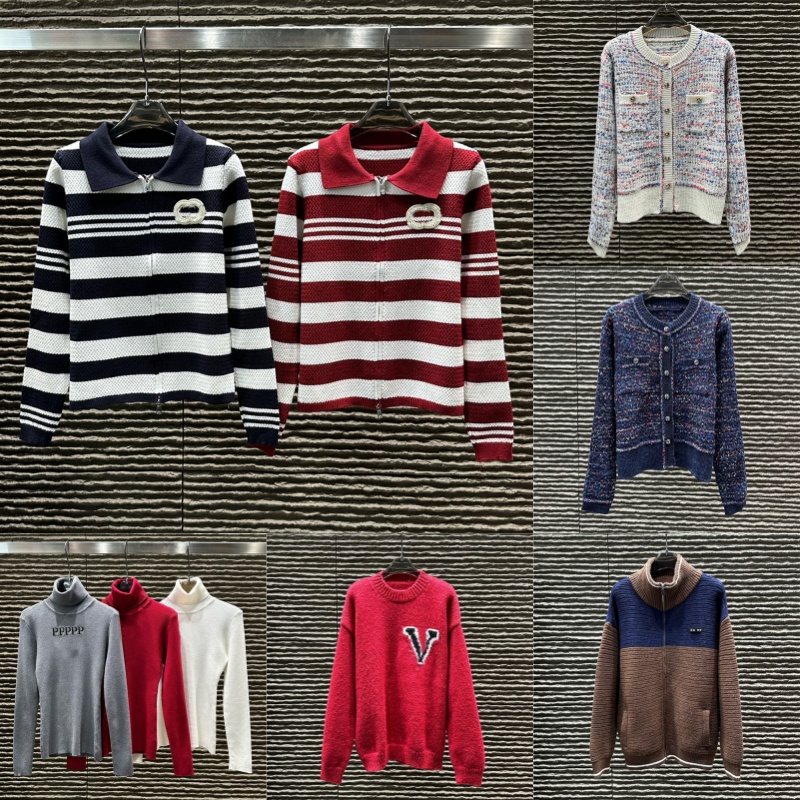 Women Classic Striped Cardigan Color Block Turtleneck Knitted Coat Autumn Winter Warm Letter Embroidered Sweater