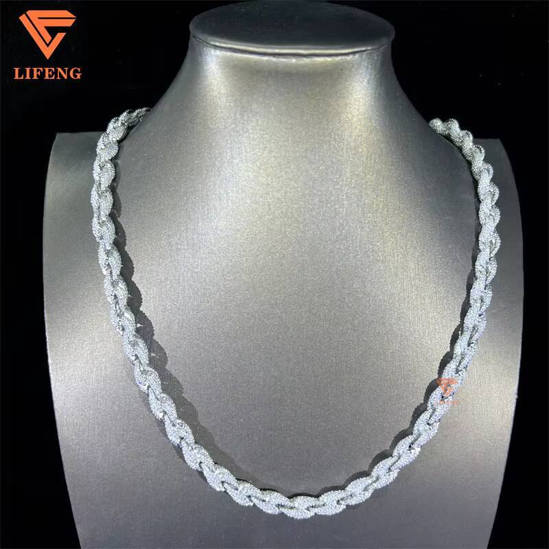 8mm Rope Necklace 925 Solid Silver Iced Out Vvs Moissanite Diamond Thick Twist Chain Cuban Link Chain for Man Hiphop Chain