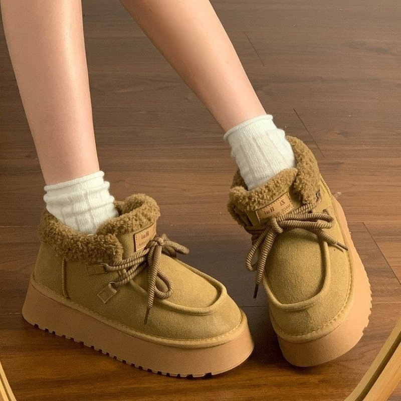 Hot new free shipping designer shoes for womens snow boots khaki brown Soft leather lambhair round toe thick soled snow boots