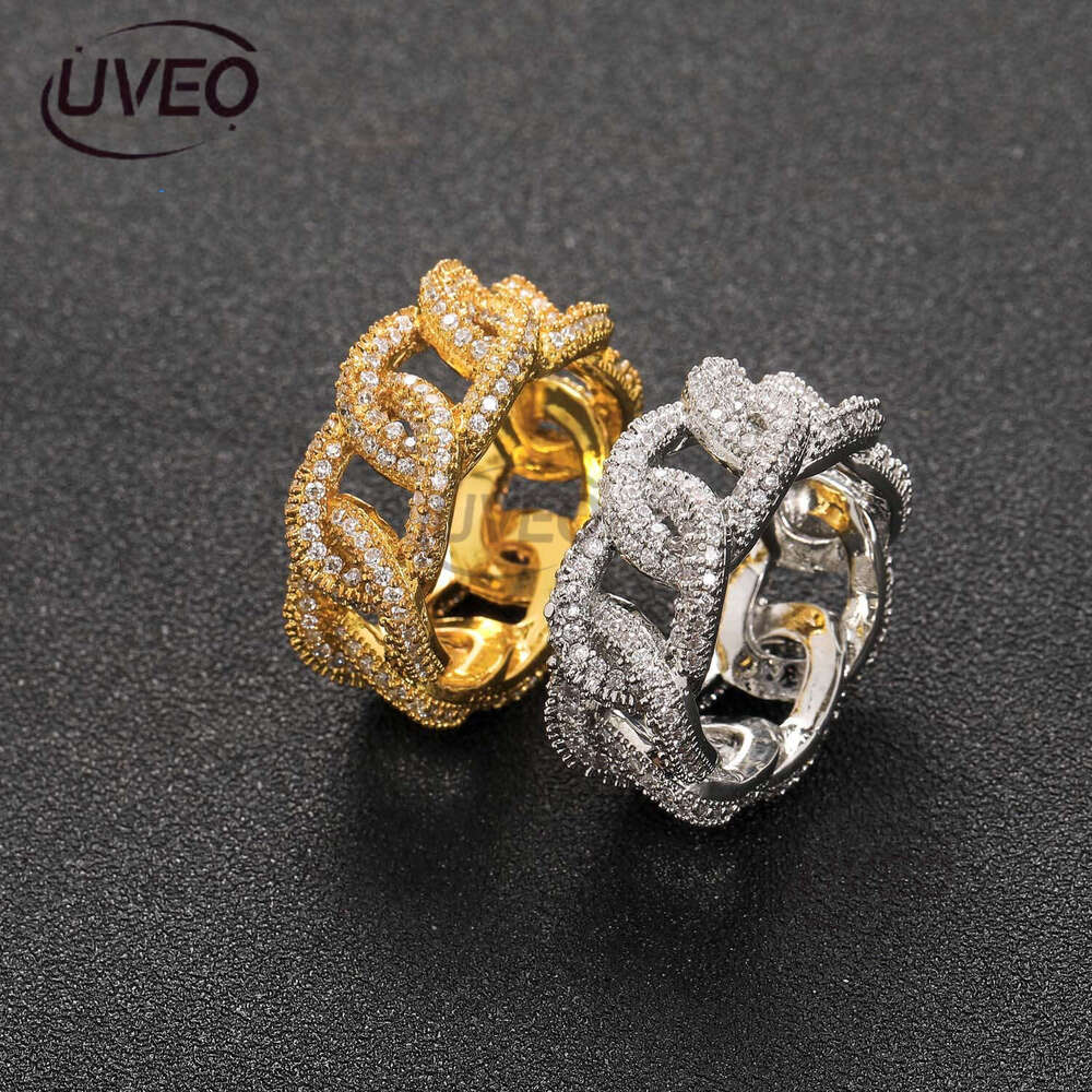 Luxury designer new Cuban chain plated with real gold, micro-inlaid ice out VVS Moissanite, hollowed-out all-diamond men's and women's hip h