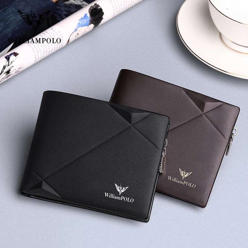 WILLIAMPOLO Men's Genuine Leather Coin Purse Casual Design Bifold Mals Brand Short Slim Wallet
