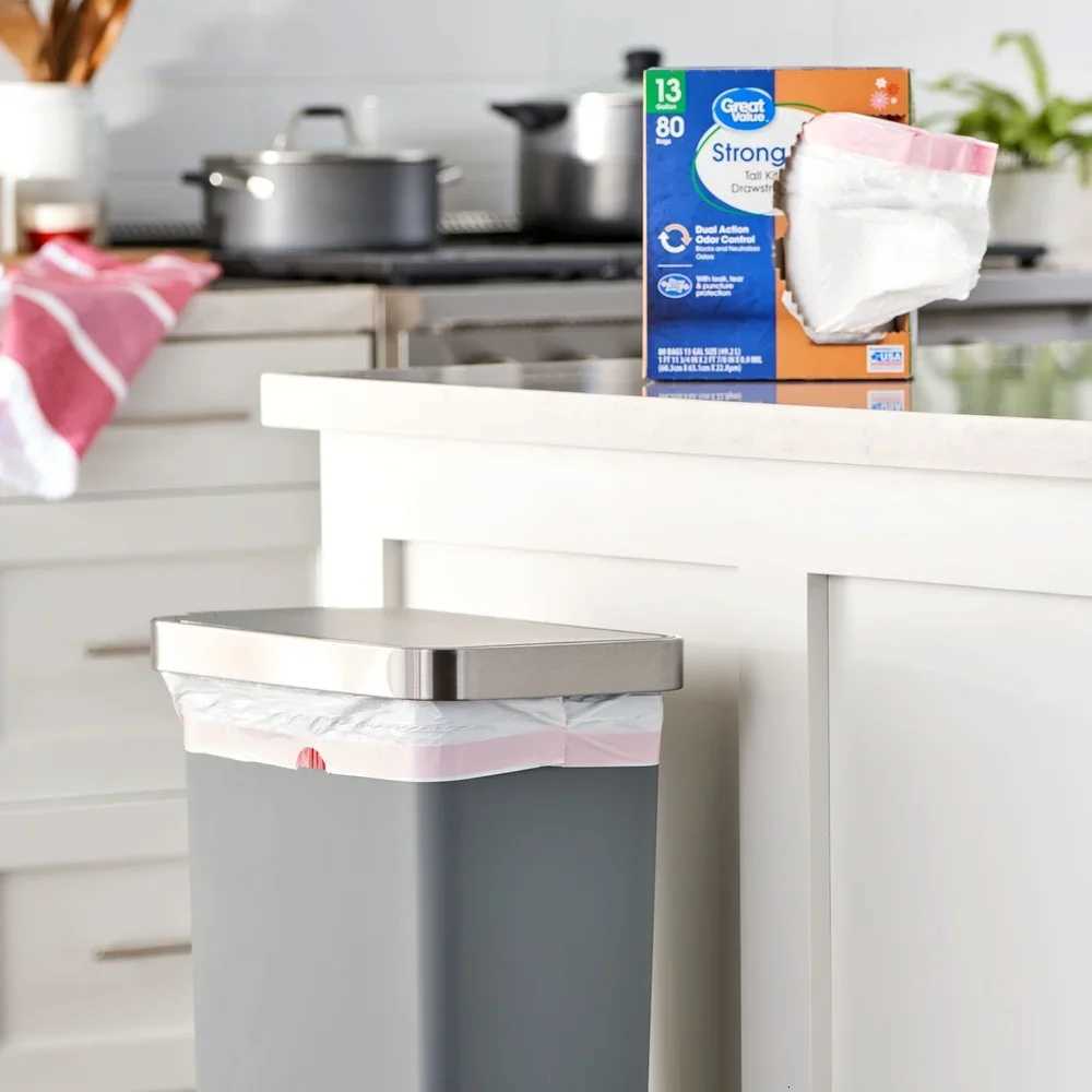 80 Count 13 Gallon Tall Kitchen Trash Bags Drawstring Leakproof Odor Control Puncture Resistant Strong Flex C251119