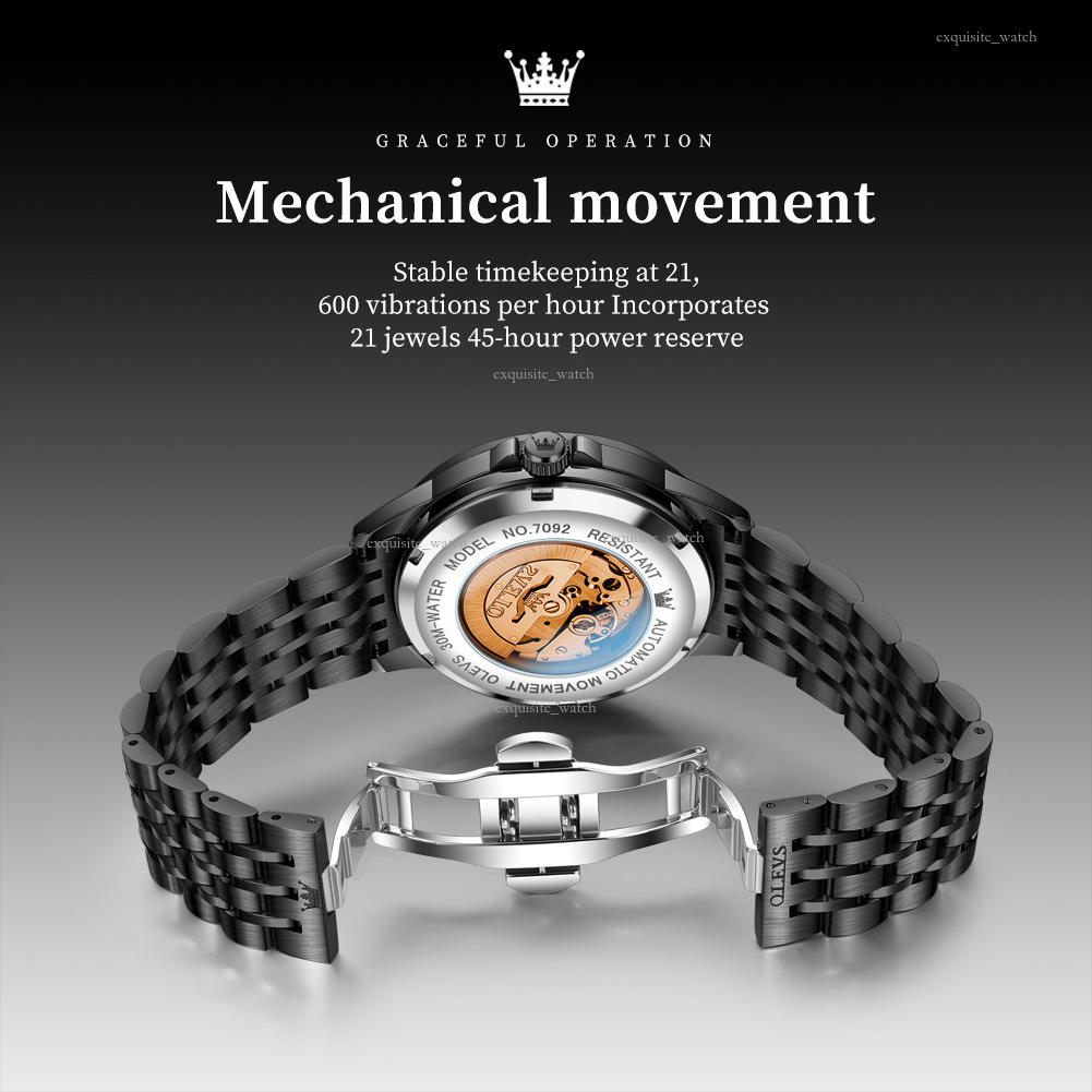 OLEVS Brand Designer Men's Watch New Seven-bead Bracelet Simple Style Steel Bracelet Double Calendar Luxury Waterproof Mechanical Men's Watc
