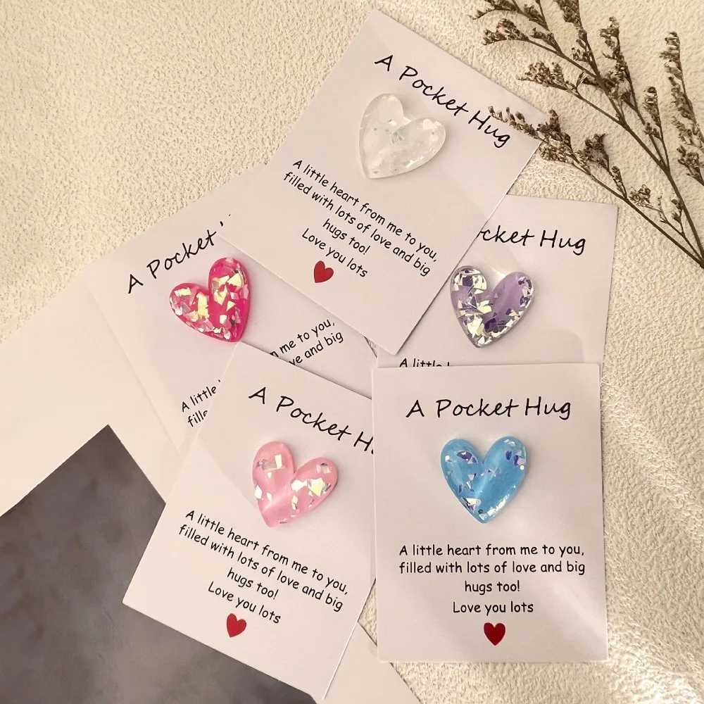 DIY heart pocket hug greeting card mini resin gift pun card write text to each other G251119