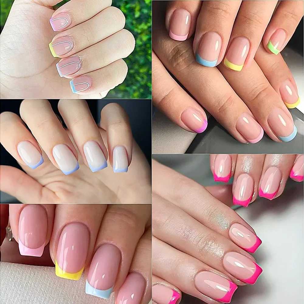 240PCS Candy Color French Short Square False Nails Pink/Green/Purple Full Cover Macarons Press On Nails DIY Artificial ManicureT251118T251119