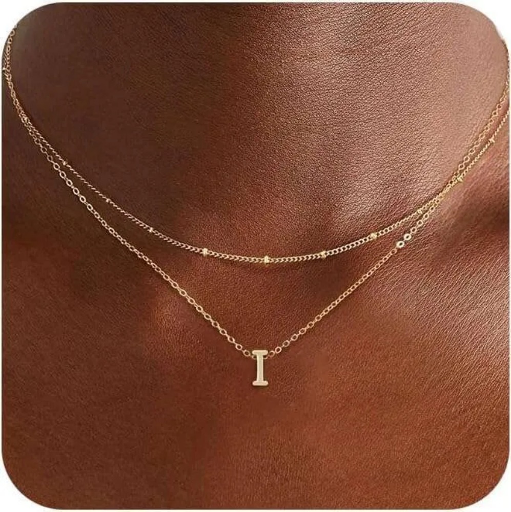 Golden Necklace 14k Gold Plated A-Z Small Initial Layered Personalized Letter Combination Exquisite Name Pendant Necklace Women's Jewelry Fashion