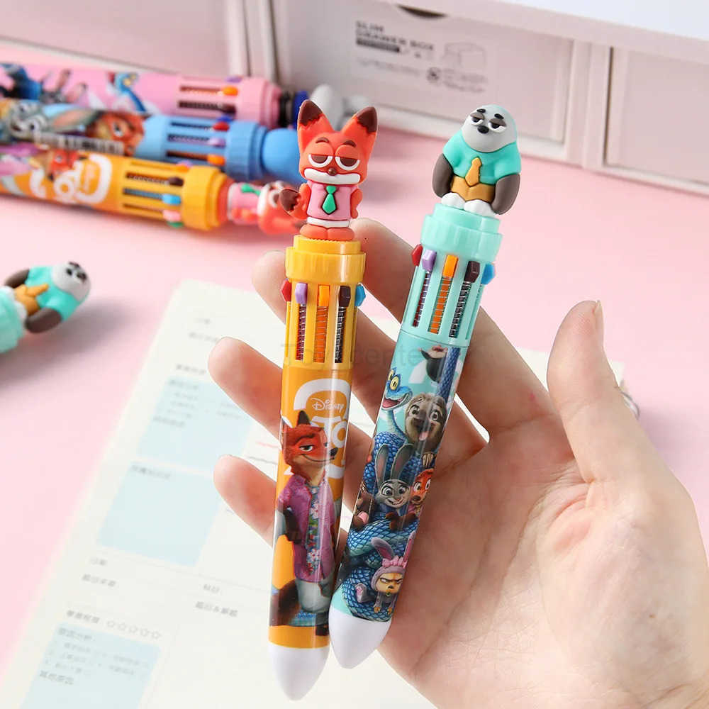 Disney 12/36pcs Cartoon Doll 10 Colors Ballpoint Pen Zootopia 2 Anime Gel Pen Multifunction Student Supplies Stationery Wholesale H251119