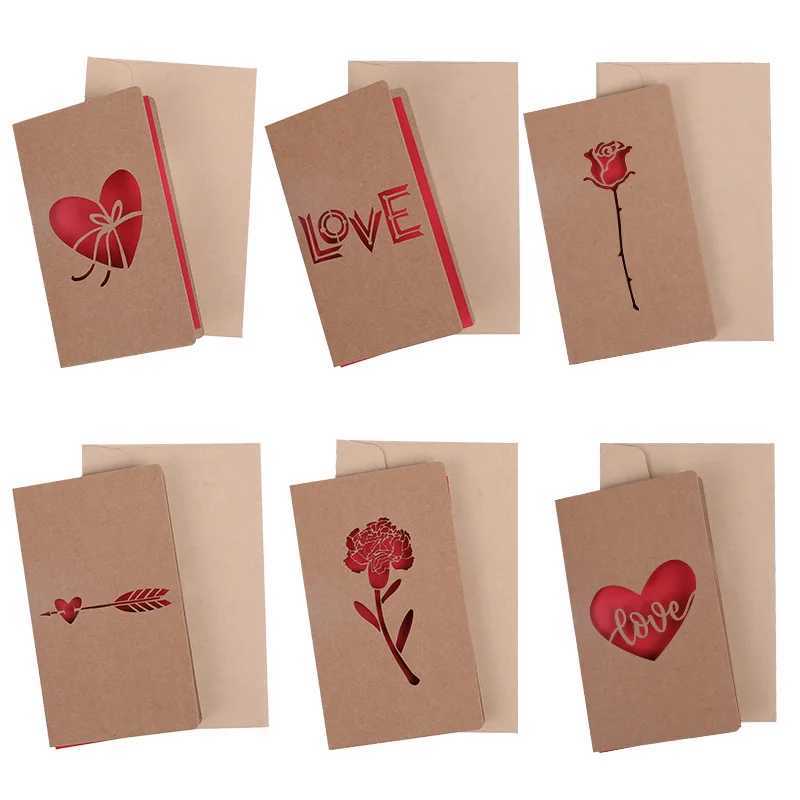 Valentines Day Mothers Day Greeting Card with Envelope Hollow Heart Flowers Gift Card Birthday Party Supplies Wedding Invitation G251119