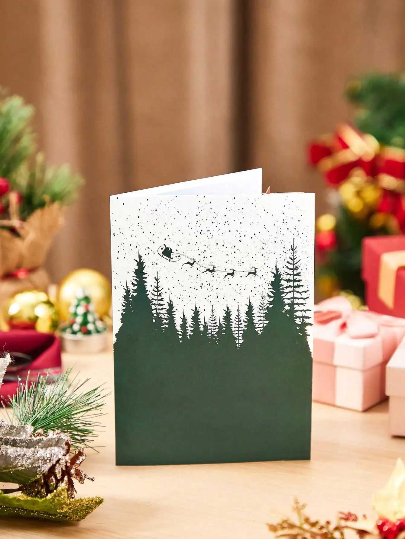 Christmas Sleigh Pattern Pop-Up Card - Santa Riding Design for Kids Holiday Gifts Greetings G251119