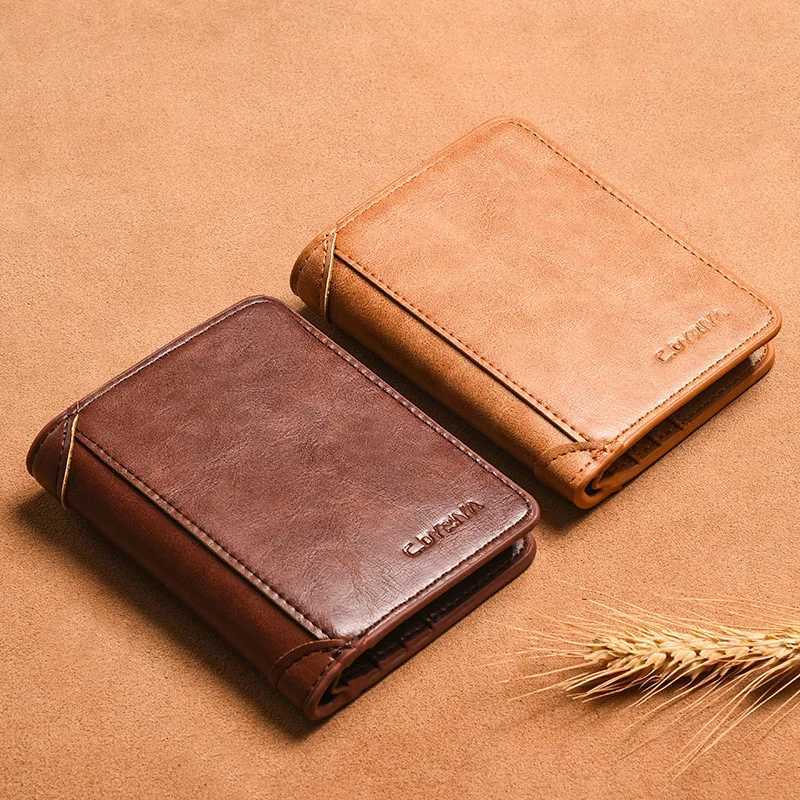 RFID Men Wallet PU Leather Blocking Trifold Wallet Vintage Thin Short Multi Function Id Credit Card Holder Male Purse MoneyT251119