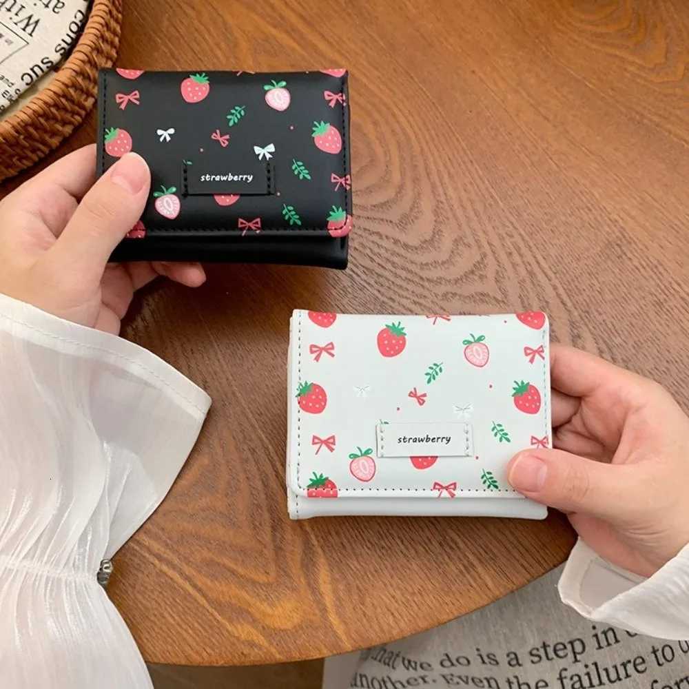 Portable Strawberry Tri-fold Wallet Printing Korean Style PU Leather Wallet Multi-Slot Folding Card Holder GirlT251119