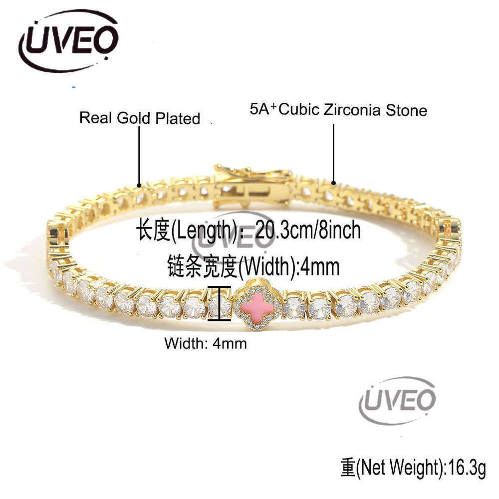 Luxury Hip hop Pink Clover set Ice out VVS Moissanite tennis bracelet Free delivery