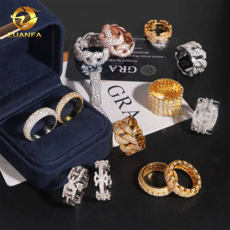 Affordable Ready-to-Ship GRA Gold Silicon Stone Men's Ice Out Jewelry Infinity Ring