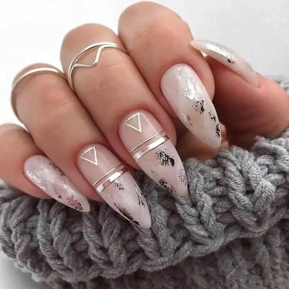 24pcs Detachable Almond French False Nails DIY Glitter Design Press on Nails Fake Nials DIY Manicure Nail TipsT251118T251119