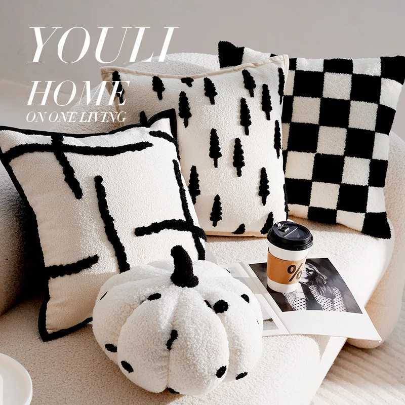 30x50/45x45cm French Forest Black and White Checkerboard Throw Cover Sofa Living Room Cushion Cover Couch caseM251119