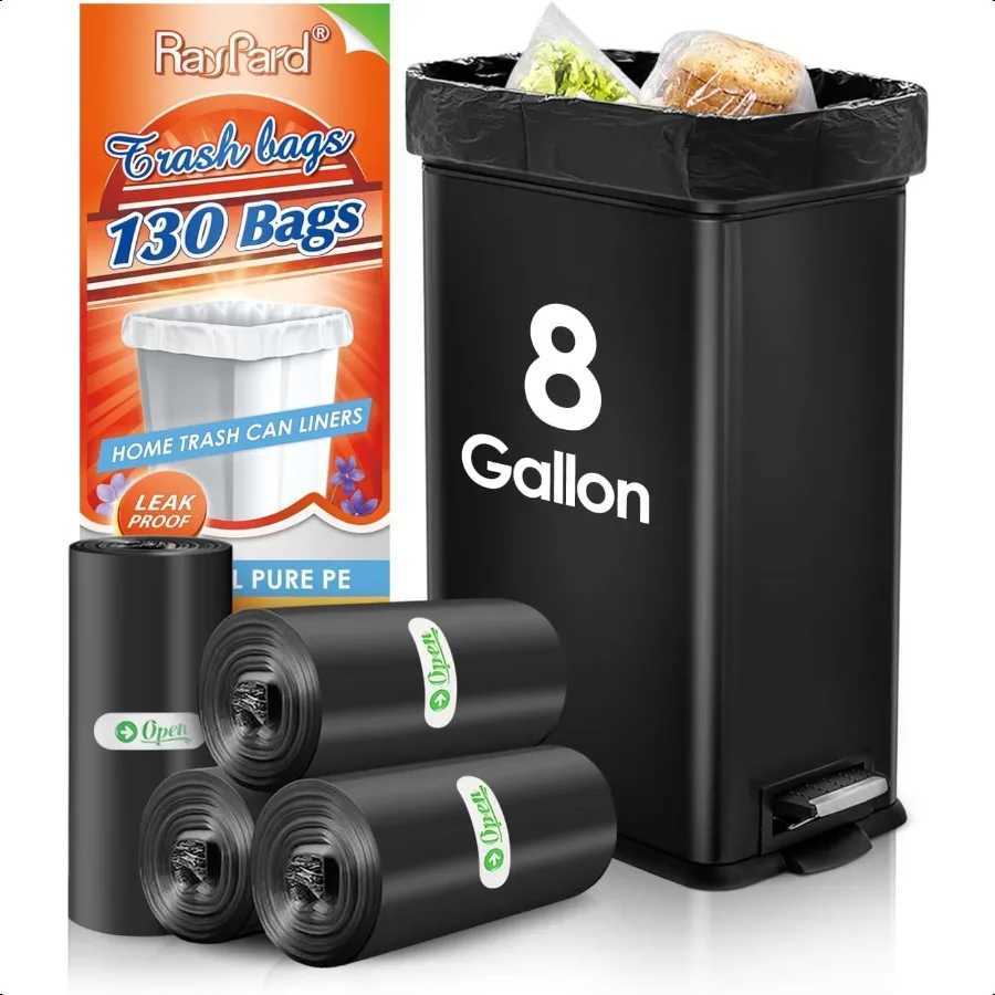 8 Gallon 130 Counts Strong Trash Bags Garbage Bags by fit 30 Liter Kitchen Waste Basket Medium Trash Bags Can Liners for Home O C251119