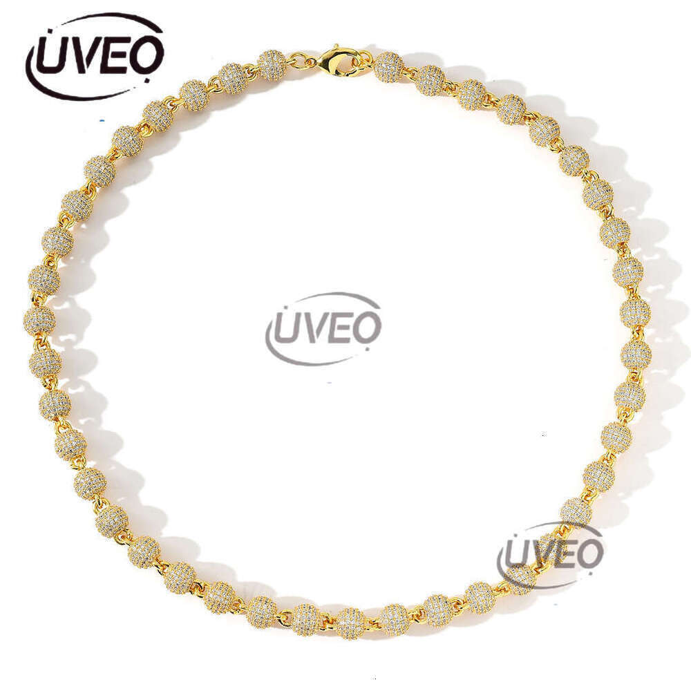 Luxury Hip Hop 8mm round bead neck collarbone chain full ice out VVS Moissanite Necklace bracelet for men and women Free delivery