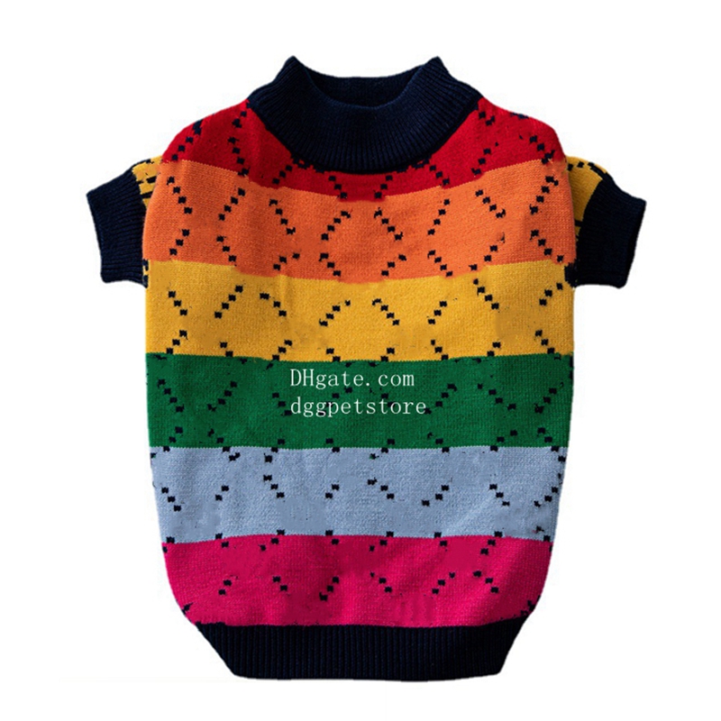 Luxury Designer Dog Sweater, Rainbow Striped Knitted Pet Clothes, Warm Soft Elastic Fabric, Small Medium Dog Apparel, Perfect for Cold Weather, Stylish Pet Outfit A883