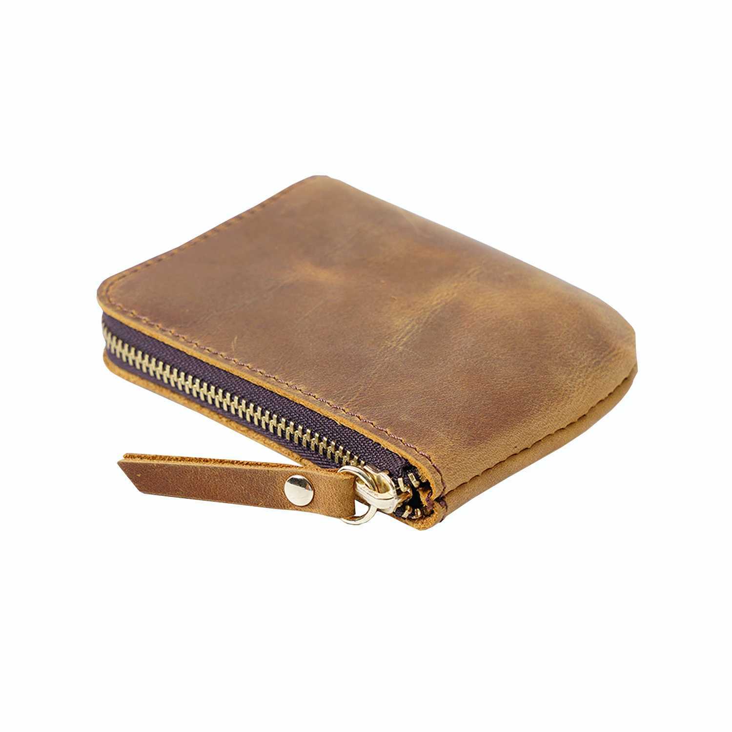 AIGUONIU Custom Wholesale Crazy Horse Genuine Leather Short Card Holder Men Wallet Retro Zipper Coin Pocket Wallet for MenT251119