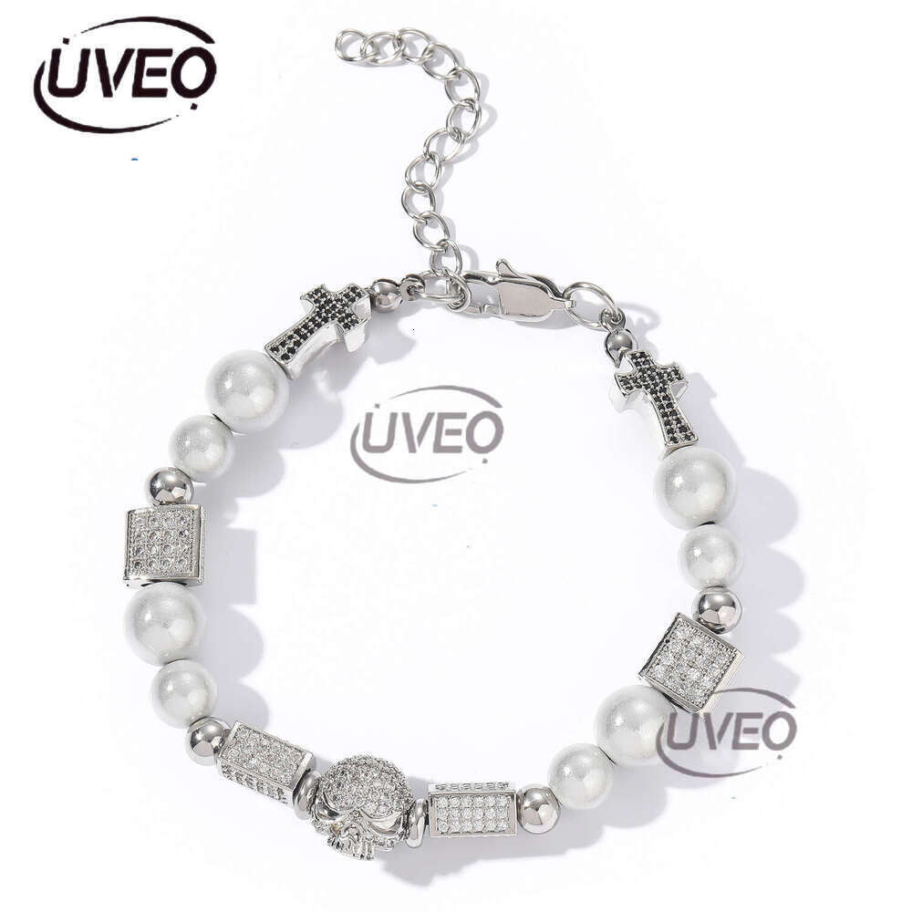 Luxury designer sterling silver cross necklace, pearl copper inlaid ice out VVS Moissanite hip Hop necklace bracelet for men and women Free delivery