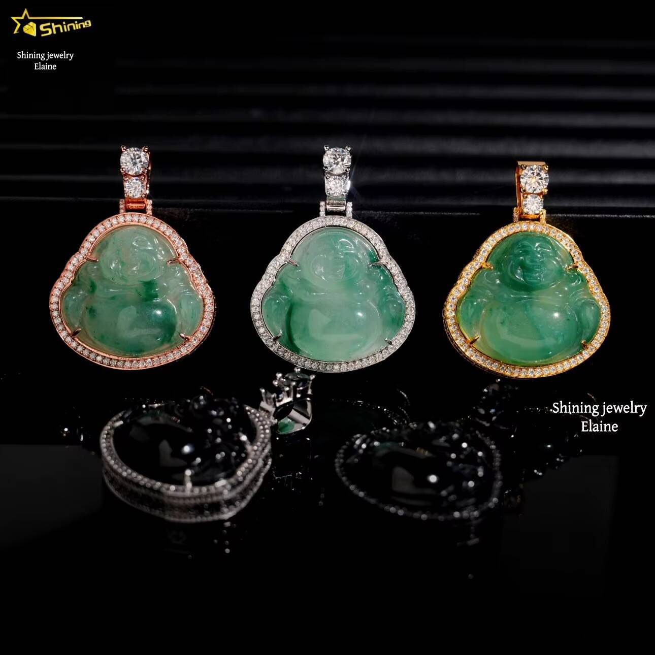 Luxury Sterling Silver 925 Iced Out D Color VVS Moissanite Diamond Moissanite Hip Hop Custom Green Jade Buddha Pendant