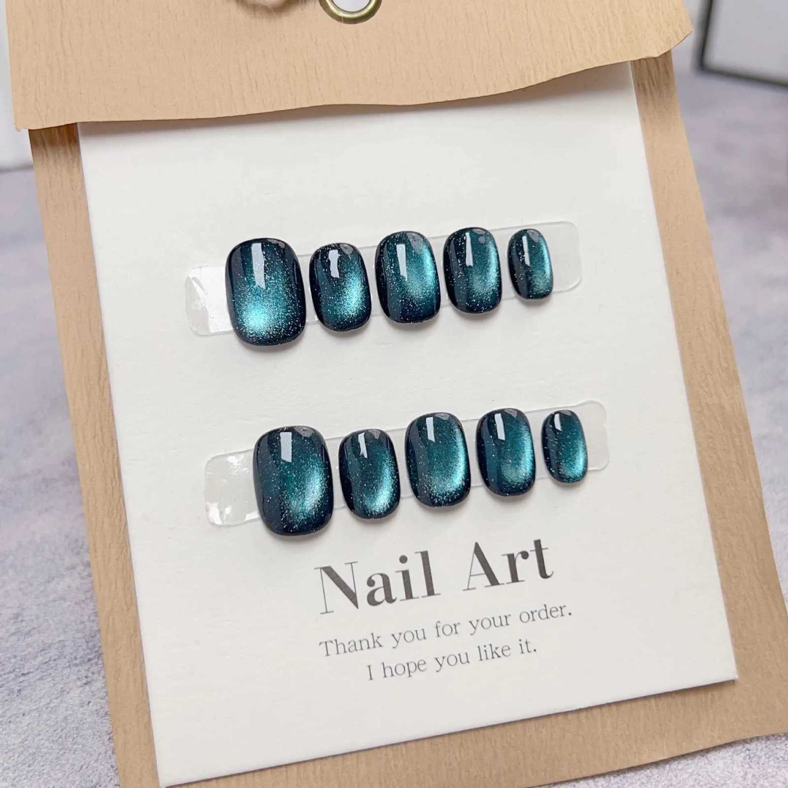 10Pcs Short Handmade Press on Nails Black Cat Eye Fake Nails Wearable Stick-on Nails False Nail Uas Postizas T251118T251119