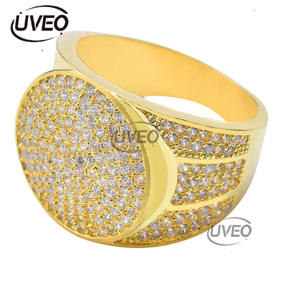 Luxurious designer gold hip hop ring with circular micro-inlaid ice VVS Moissanite Men's and Women's fashion ring