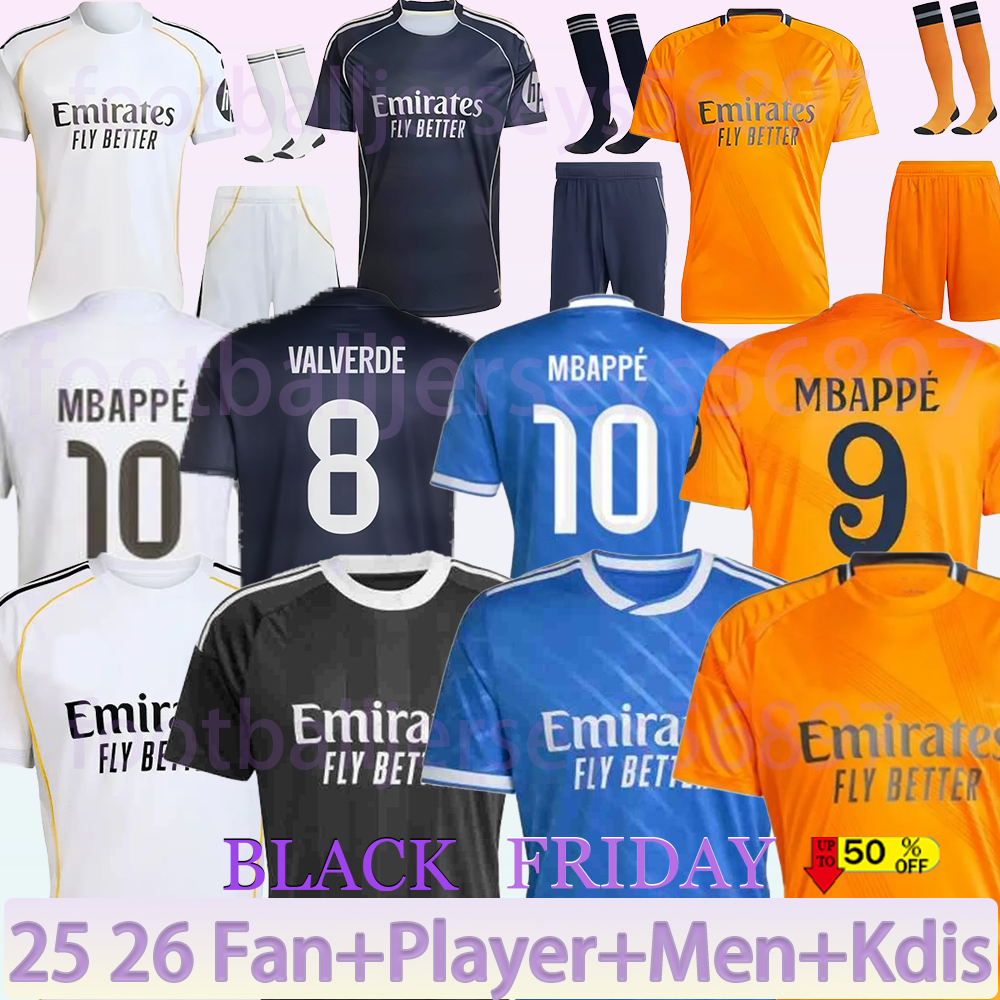 BELLINGHAM VINI JR MBAPPE soccer jerseys 25 26 football shirt RODRYGO CAMAVINGA Reals Madrid VALVERDE 2025 2026 Arda GuLer away fans player version 3rd High quality