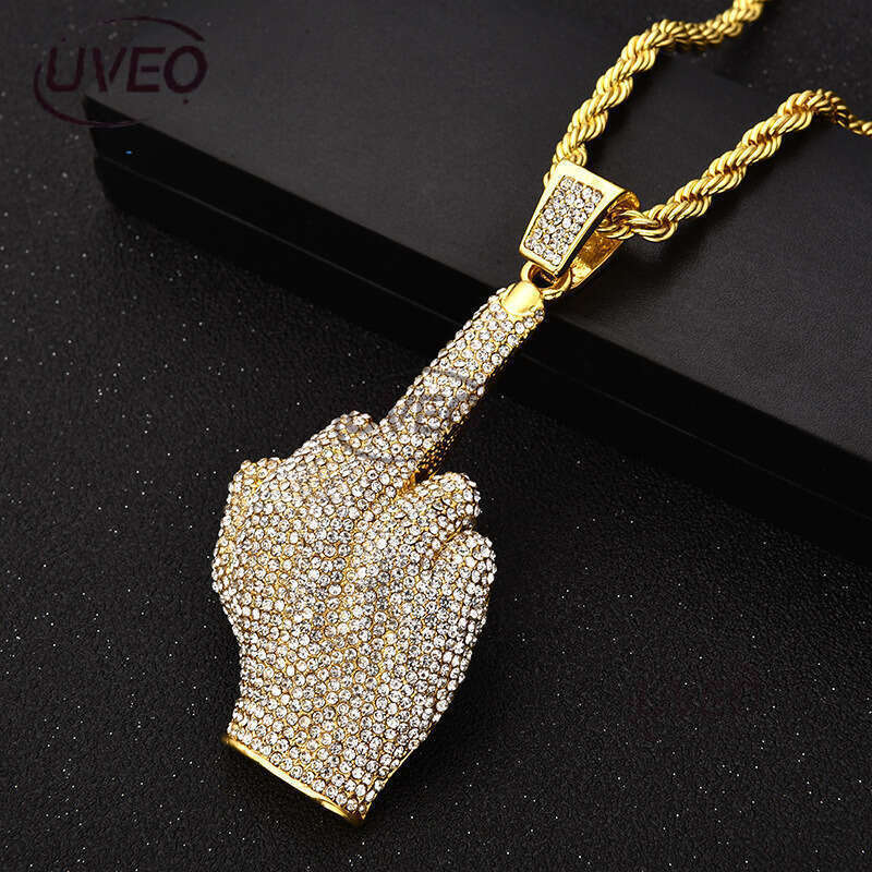 Designer luxury large vertical middle finger hip hop ice out of VVV Moissanite, pendant for men and women Free delivery