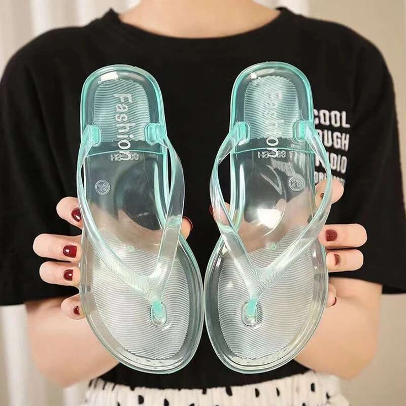 Beach Flip ps Women Thong Sandals Summer Jelly Shoes Girls Transparent Slides Solid Fashion PVC Flat Non-Slip Slippers