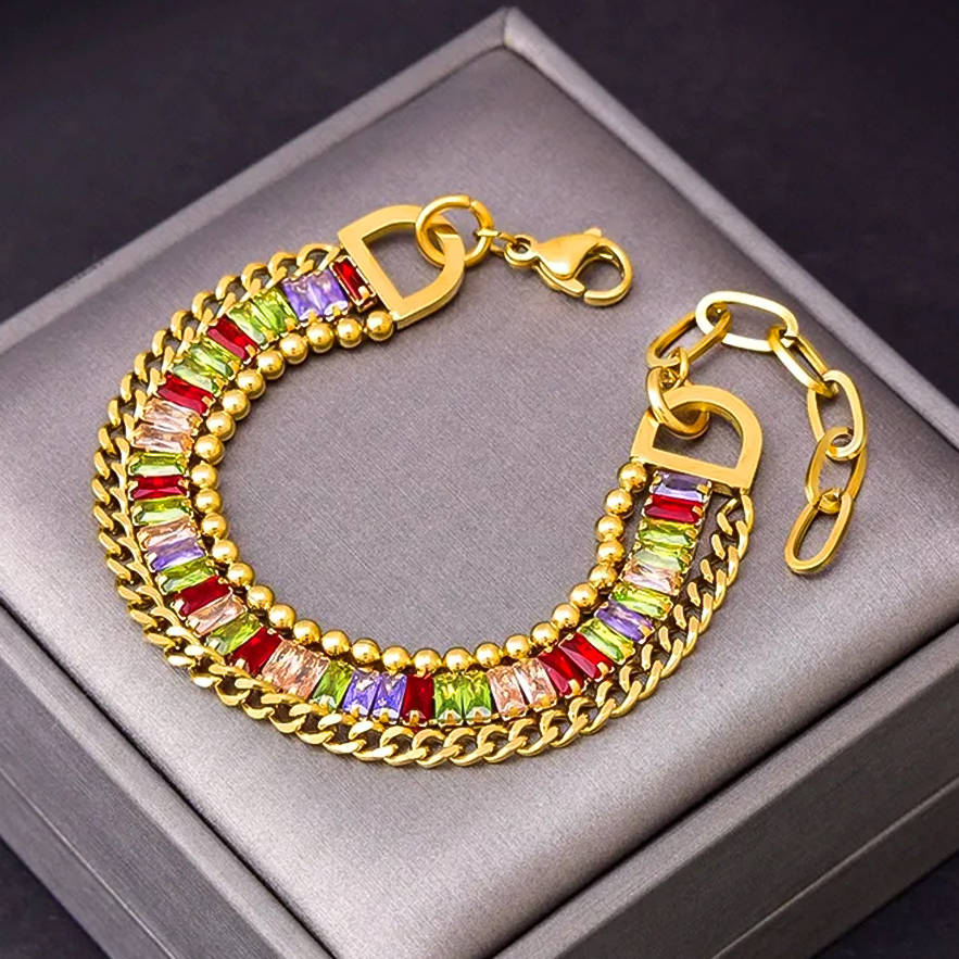 Designer Bracelet Bracelet for Women Colorful Diamond Bangle Tassel Chain Layered Bangles Luxury Jewlery Designer for Women Elegant Sparkling Timeless