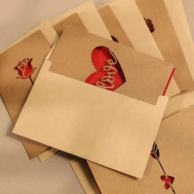 Valentines Day Mothers Day Greeting Card with Envelope Hollow Heart Flowers Gift Card Birthday Party Supplies Wedding Invitation G251119