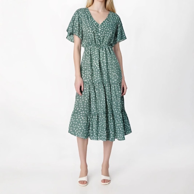 (175) Four-way Stretch Printed Long Dress