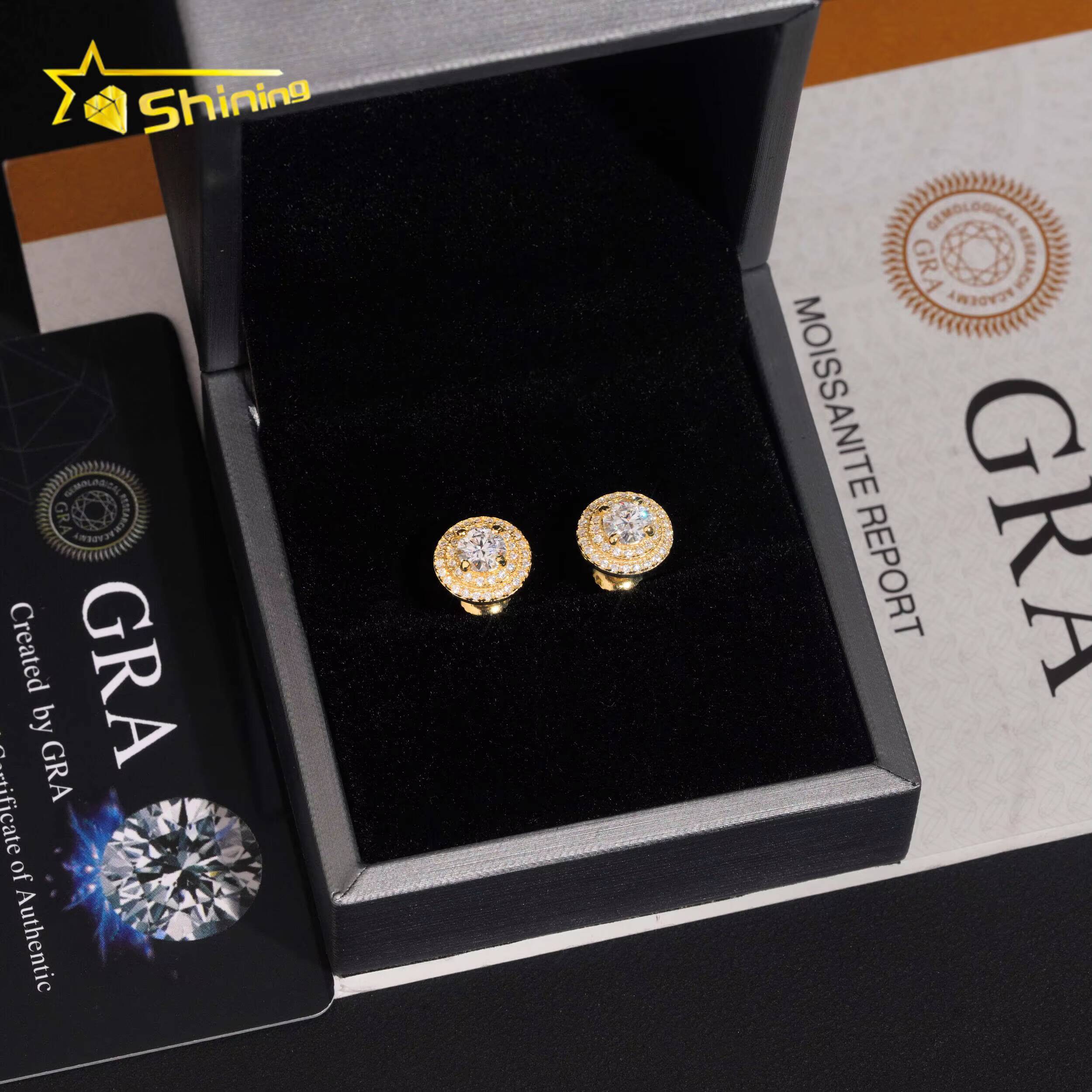 Fine Jewelry Men Women Silver 925 Earrings Gold Plated Hip Hop Screw Back Moissanite Earrings Daily Wear Custom Ear Studs