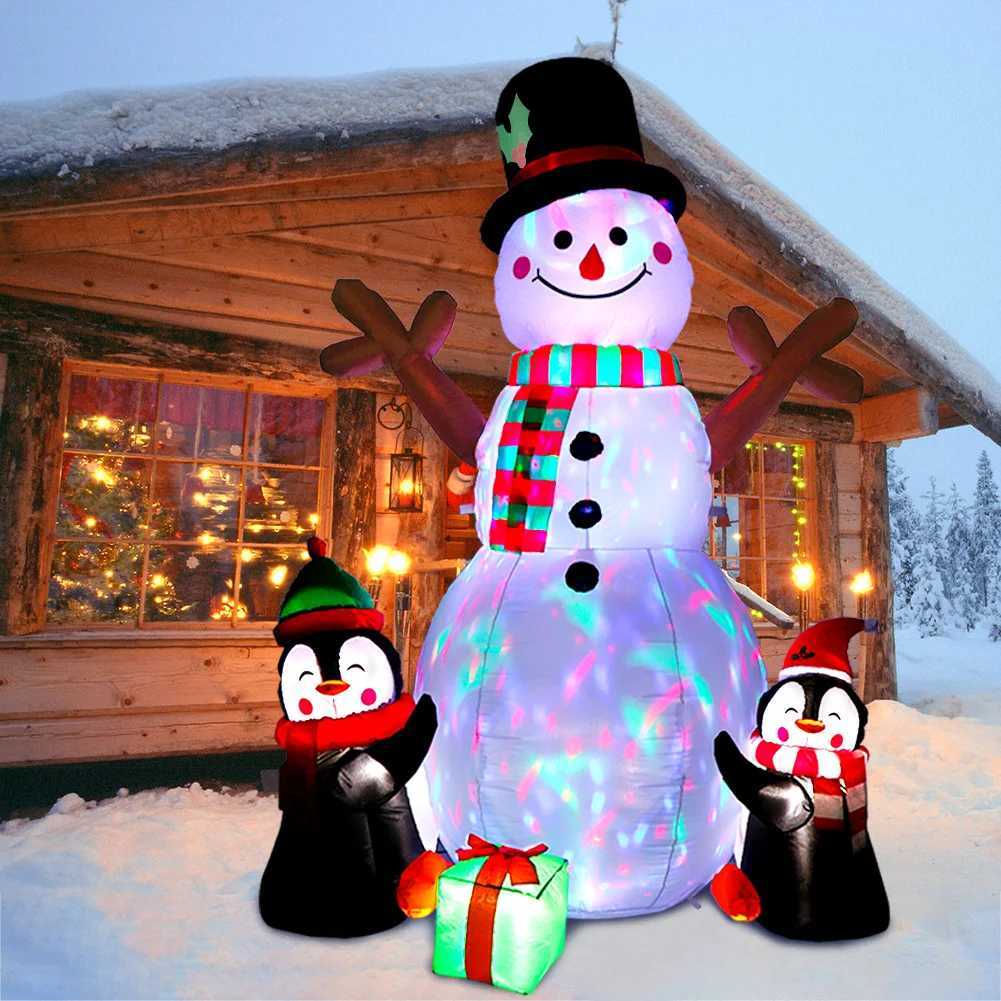 OurWarm 6ft Christmas Inflatables Christmas Decor Outdoor Inflatable Snowman Penguin Blow Up Decor with Rotating LED Lights G251119