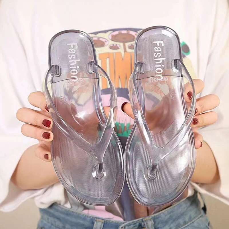 Beach Flip ps Women Thong Sandals Summer Jelly Shoes Girls Transparent Slides Solid Fashion PVC Flat Non-Slip Slippers